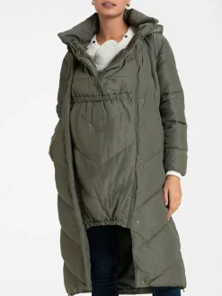 Clearance Seraphine 3-In-1 Long Chevron Puffer Maternity Coat Green