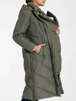 Clearance Seraphine 3-In-1 Long Chevron Puffer Maternity Coat Green