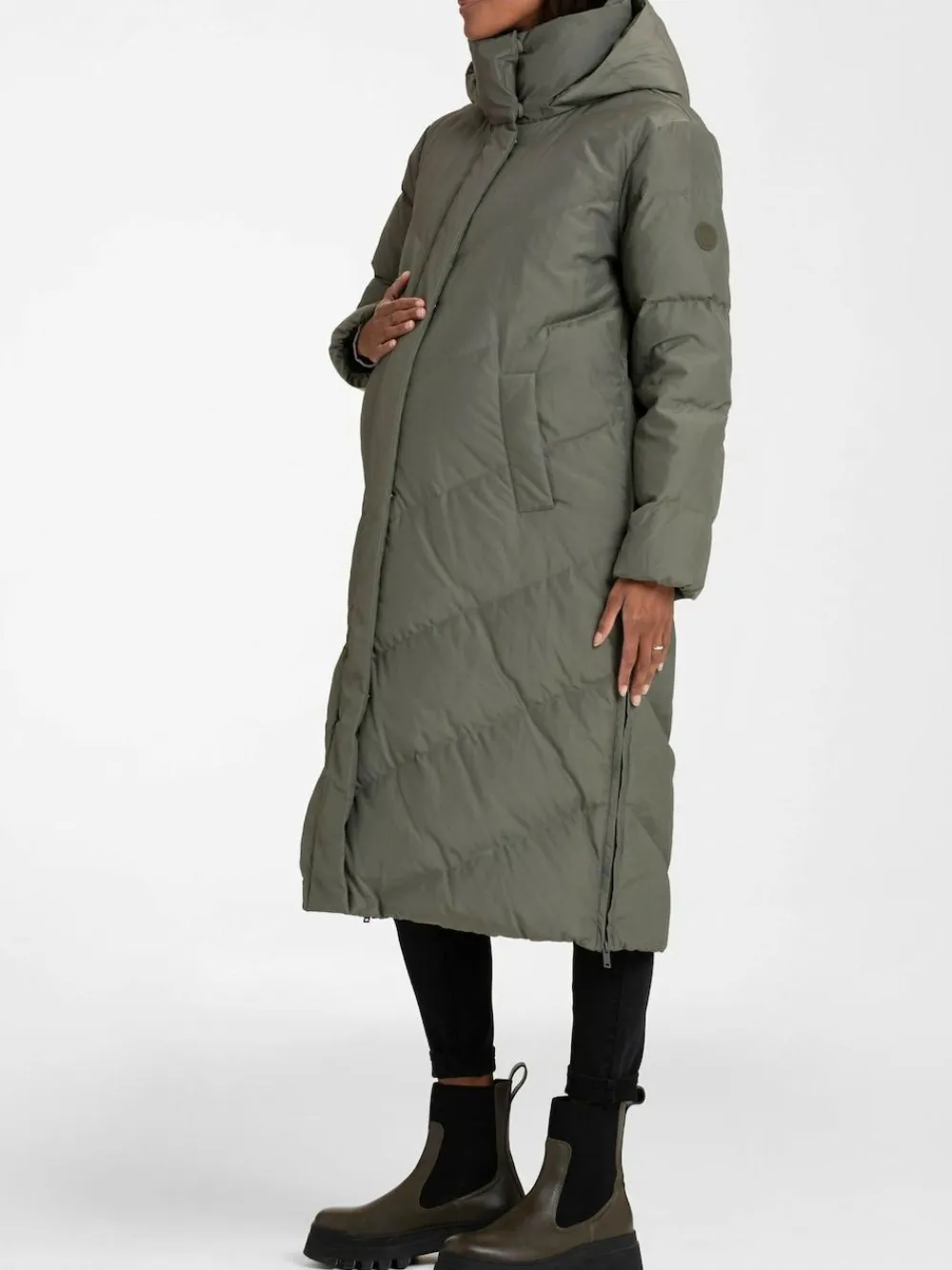 Clearance Seraphine 3-In-1 Long Chevron Puffer Maternity Coat Green