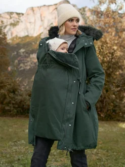 New Seraphine Premium Sub-Zero Down Filled 3-In-1 Maternity & Babywearing Parka Green
