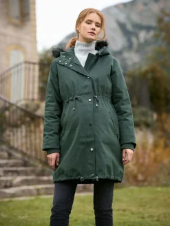 New Seraphine Premium Sub-Zero Down Filled 3-In-1 Maternity & Babywearing Parka Green