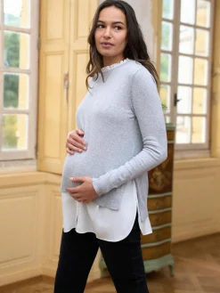 Seraphine Grey Cotton Blend Maternity & Nursing Shirt & Jumper^Women Knitwear|Knitwear