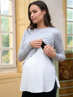 Seraphine Grey Cotton Blend Maternity & Nursing Shirt & Jumper^Women Knitwear|Knitwear