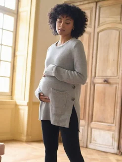Best Seraphine Grey Marl Cotton Blend Maternity & Nursing Crew Neck Jumper