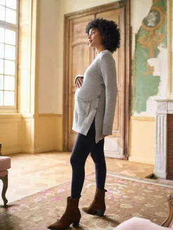 Best Seraphine Grey Marl Cotton Blend Maternity & Nursing Crew Neck Jumper