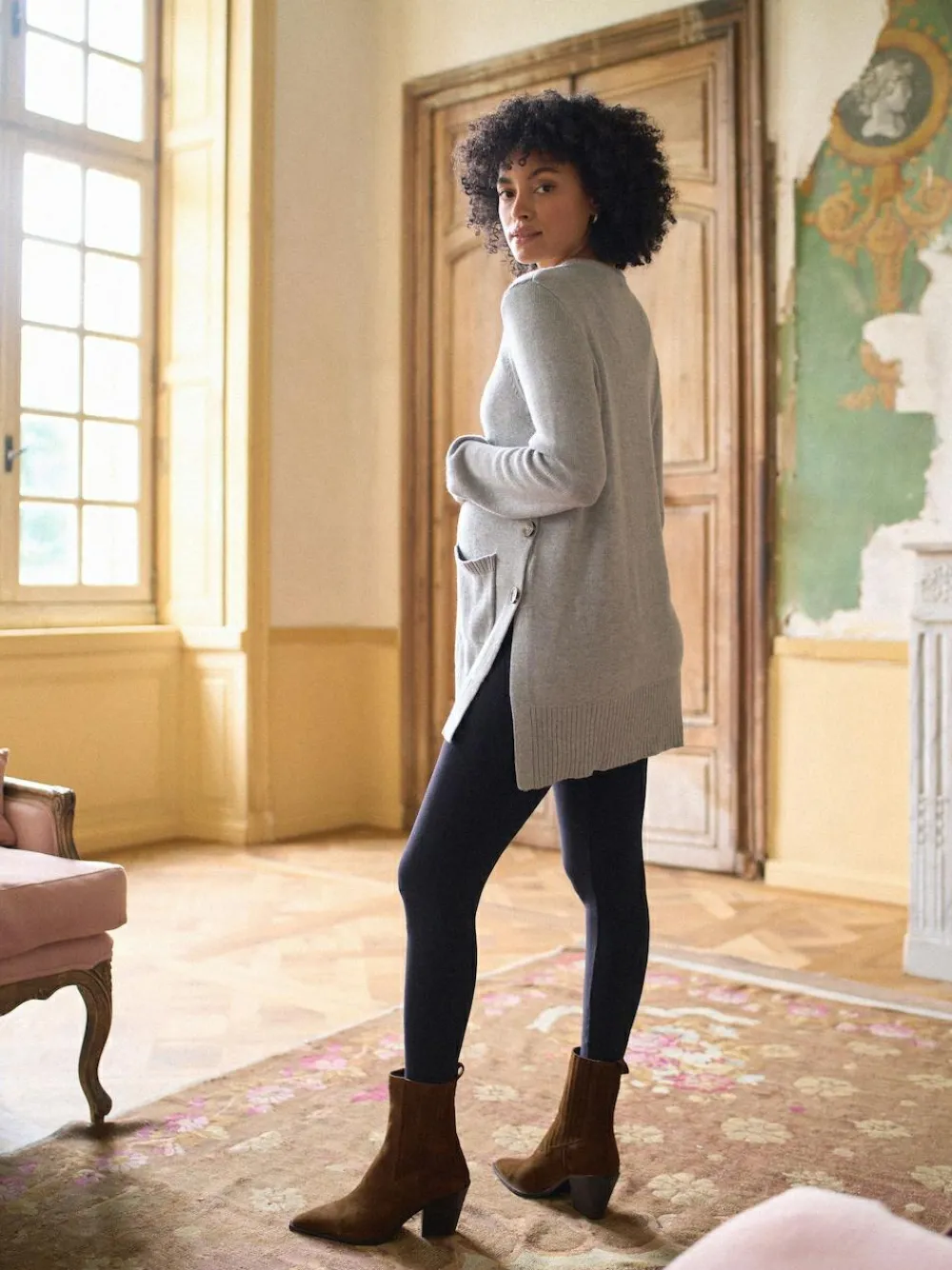 Best Seraphine Grey Marl Cotton Blend Maternity & Nursing Crew Neck Jumper