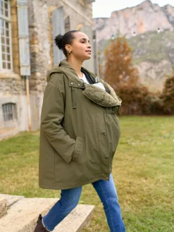Seraphine Khaki Maternity & Babywearing Versatile Coat with Separate Inner Quilted^Women Coats & Jackets|Coats & Jackets