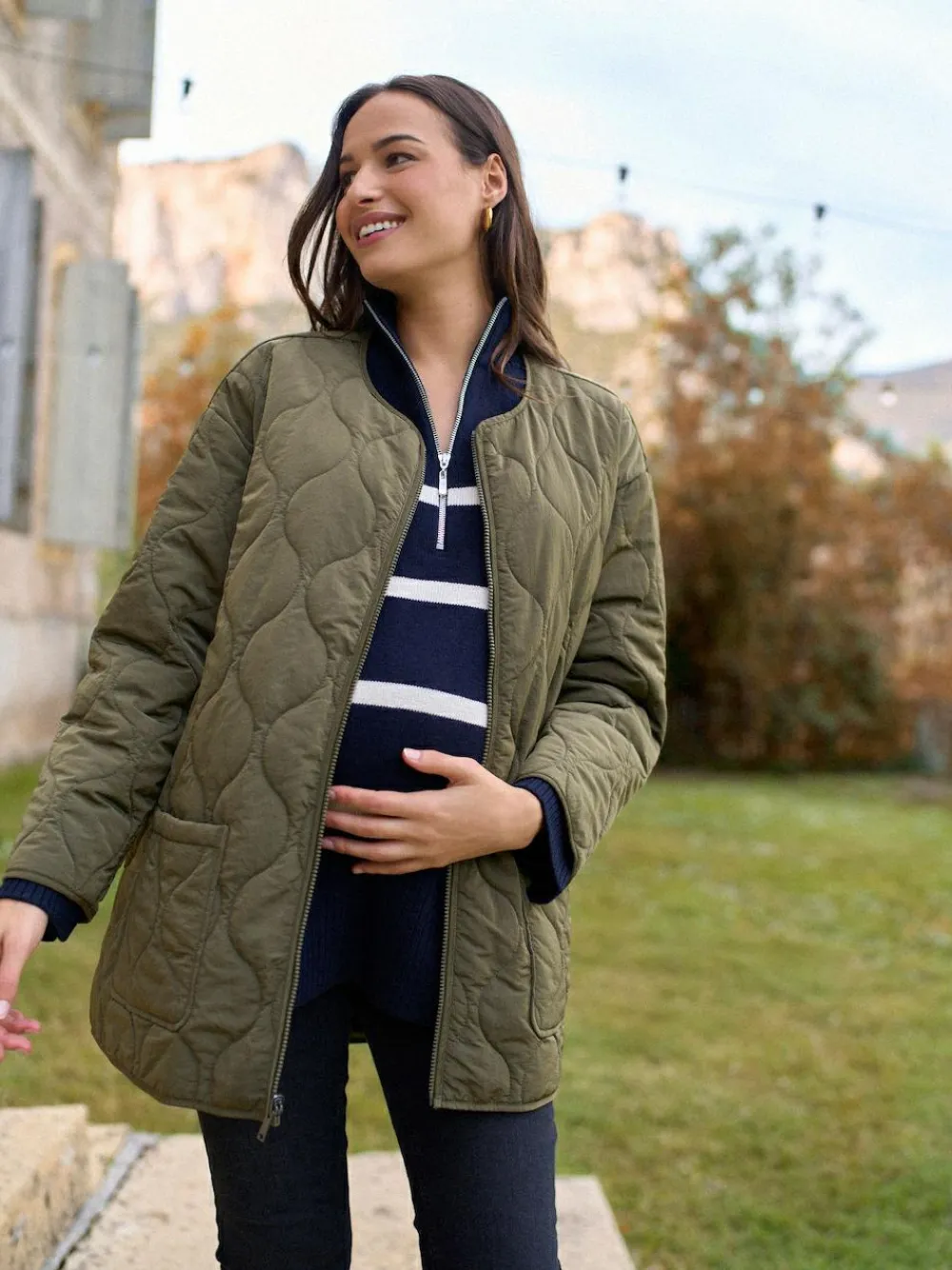 Seraphine Khaki Maternity & Babywearing Versatile Coat with Separate Inner Quilted^Women Coats & Jackets|Coats & Jackets