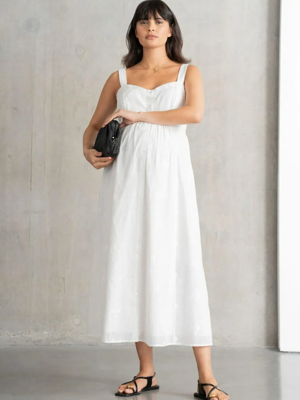 Seraphine Maternity V-Neck 100% Cotton White Dress^Women Midi Dresses|Dresses