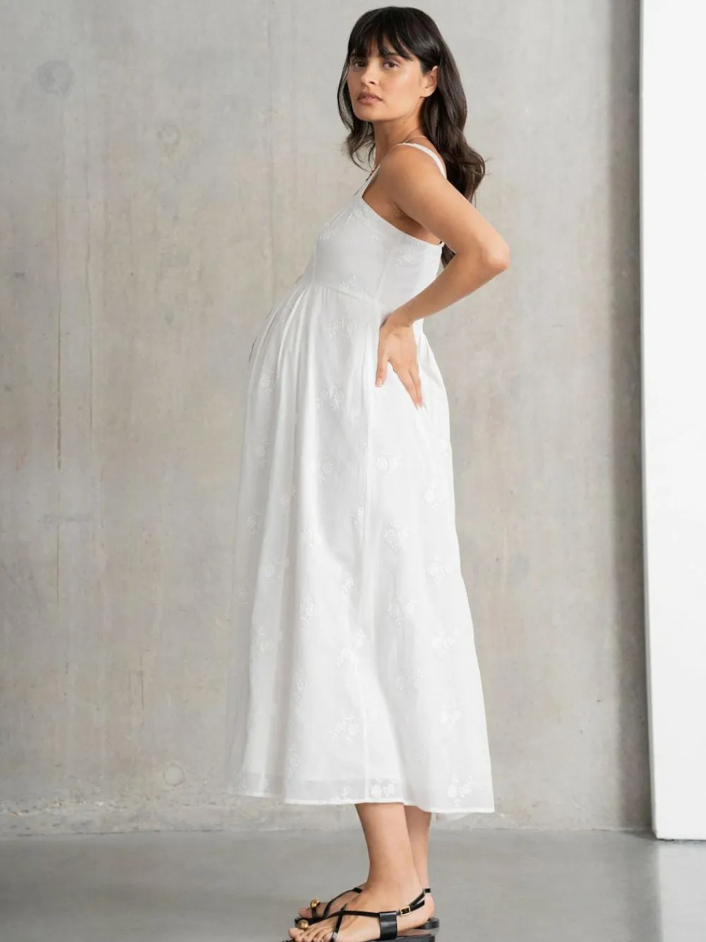 Seraphine Maternity V-Neck 100% Cotton White Dress^Women Midi Dresses|Dresses