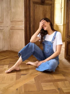 Seraphine Mid Blue Wash Maternity Wide Leg Dungarees^Women Jumpsuits & Playsuits