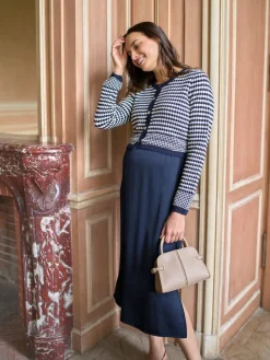 Seraphine Navy & White Maternity & Nursing Knit Top Dress^Women Midi Dresses|Knitwear