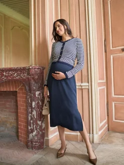 Seraphine Navy & White Maternity & Nursing Knit Top Dress^Women Midi Dresses|Knitwear
