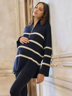 Seraphine Navy Stripe Wool Cotton Blend Maternity & Nursing Jumper^Women Nightwear|Knitwear