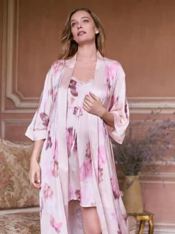 Hot Seraphine Pink Floral Print Maternity Satin Kimono