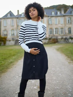 Discount Seraphine White & Black Stripe Maternity & Nursing Knit Top Dress