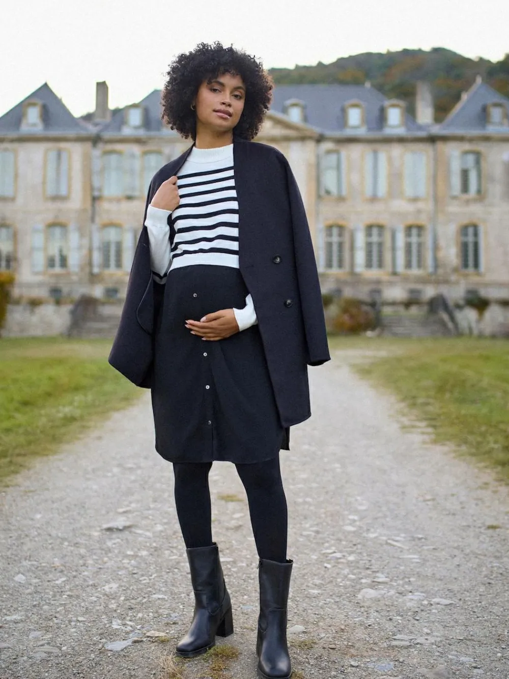 Discount Seraphine White & Black Stripe Maternity & Nursing Knit Top Dress