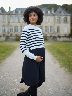 Discount Seraphine White & Black Stripe Maternity & Nursing Knit Top Dress