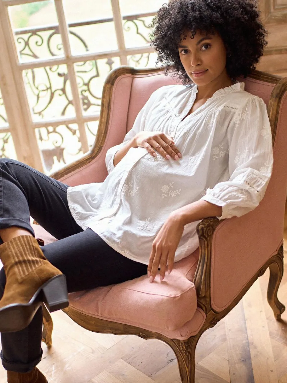 Seraphine White Ivory Maternity & Nursing Cotton Embroidered Blouse^Women Tops & T-Shirts|Blouses & Shirts