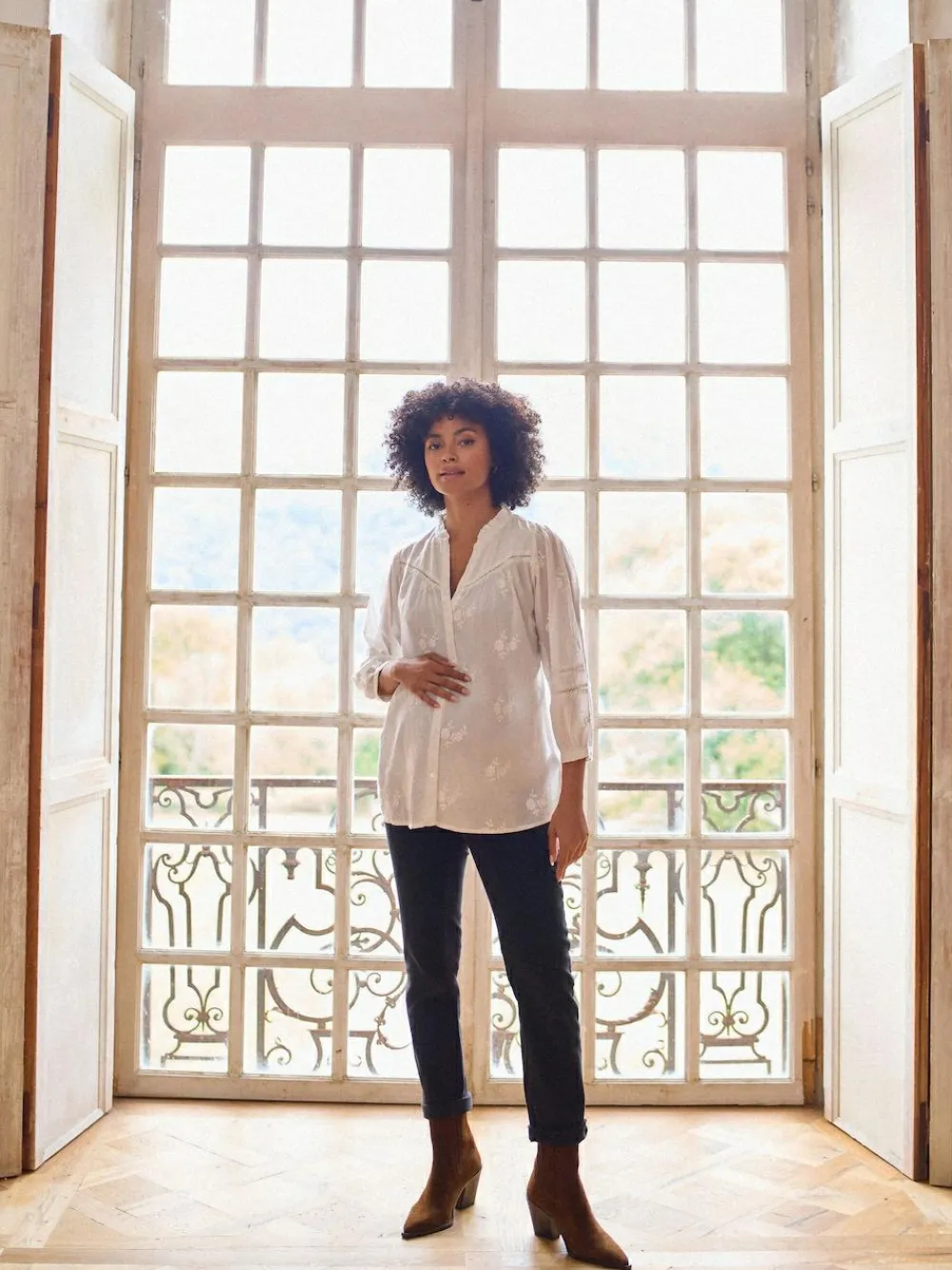 Seraphine White Ivory Maternity & Nursing Cotton Embroidered Blouse^Women Tops & T-Shirts|Blouses & Shirts