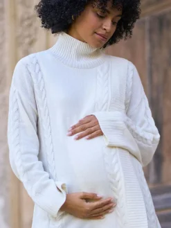 Clearance Seraphine White Ivory Premium 100% Merino Wool Maternity & Nursing Longline Jumper