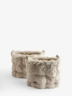 Outlet Next Set of 2 Beige Faux Fur Baskets