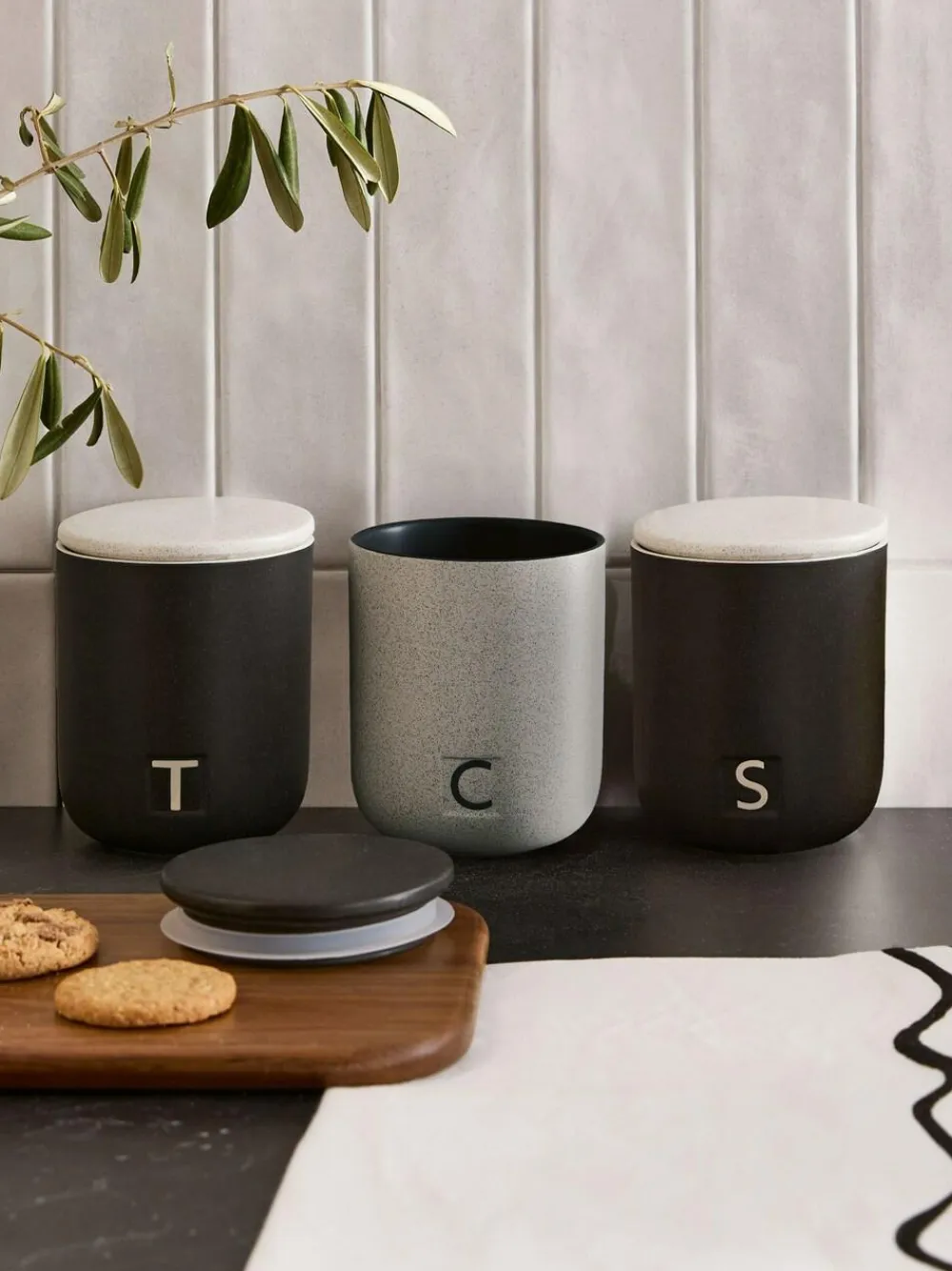 Next Set of 3 Black/Grey Otis Storage Jars^ Storage & Organisation