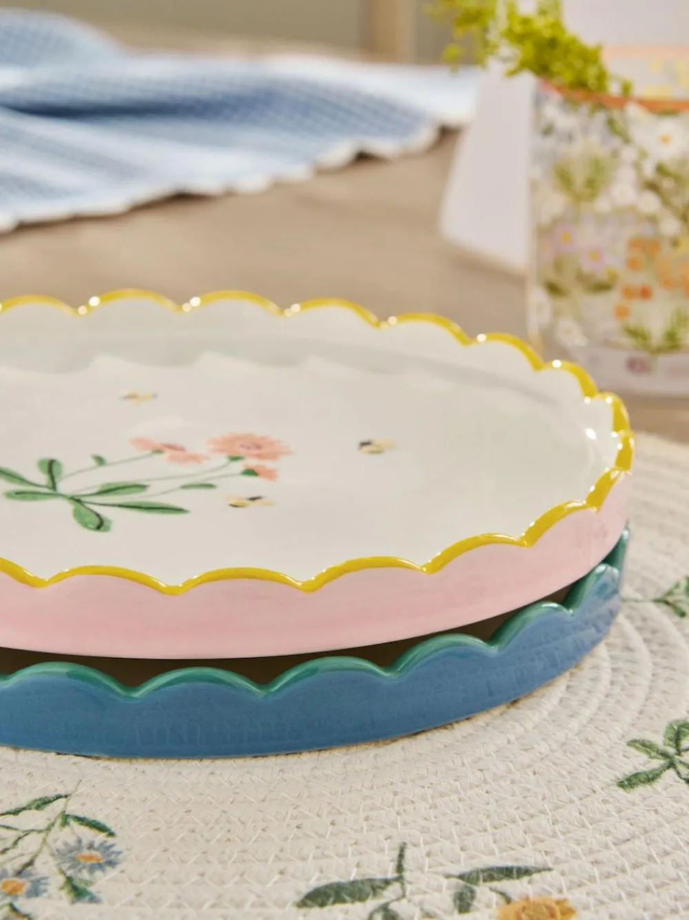 Next Set of 2 Blue and Pink Maisie Floral Print Scallop Edge Side Plates^ Dinner Sets & Pasta Bowls