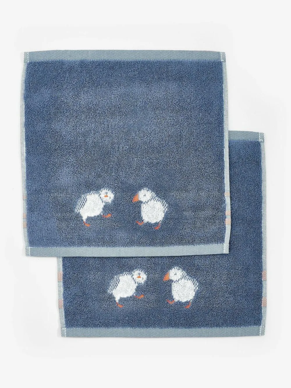 Next Set of 2 Blue Puffin Set of 2 100% Cotton Face Cloths^ Towels & Bathmats