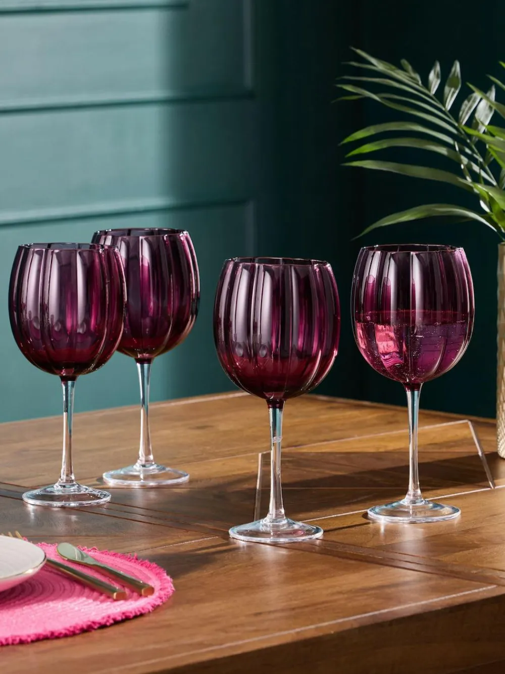 Next Set of 4 Ottilie Wine Glasses Burgundy Red