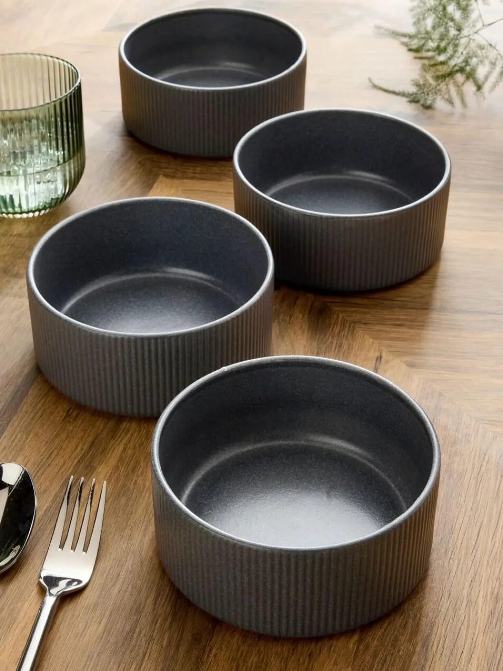 Next Set of 4 Charcoal Grey Stamford Set of 4 Cereal Bowls^ Dinner Sets & Pasta Bowls