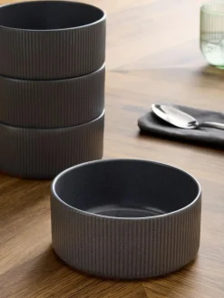 Next Set of 4 Charcoal Grey Stamford Set of 4 Cereal Bowls^ Dinner Sets & Pasta Bowls
