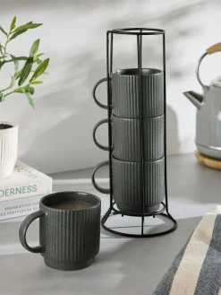 Clearance Next Set of 4 Charcoal Grey Stamford Stacking Mugs