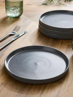 Next Set of 4 Charcoal Grey Stamford Side Plates^ Dinner Sets & Pasta Bowls