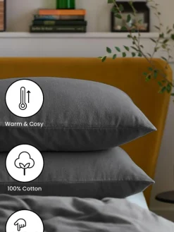 New Next Set of 2 Supersoft 100% Brushed Cotton Pillowcases Charcoal Grey