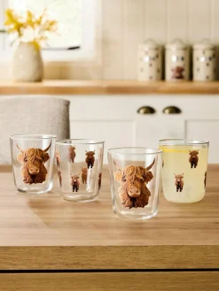 Outlet Next Set of 4 Clear Hamish the Highland Cow Tumblers