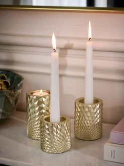 Clearance Next Set of 3 Gold Hex Tiered Tea Light Candle Holders