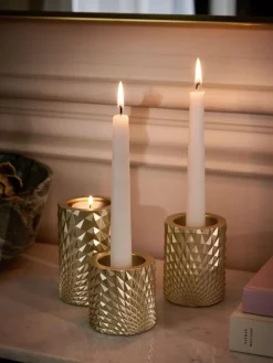 Clearance Next Set of 3 Gold Hex Tiered Tea Light Candle Holders
