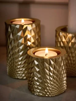 Clearance Next Set of 3 Gold Hex Tiered Tea Light Candle Holders