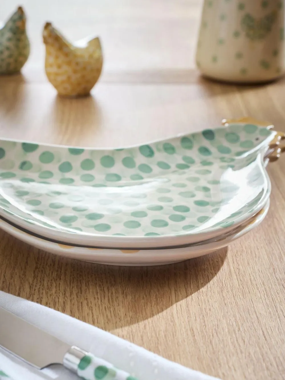 Next Set of 2 Green and Yellow Pat and Peggy Chicken Side Plates