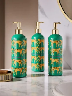 Next Set of 3 Green Cheetah Animal Reusable Dispenser Bottle^ Bathroom Accessories