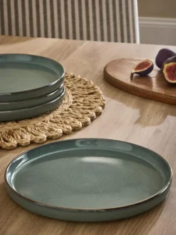 Next Set of 4 Green Dalton Side Plates^ Dinner Sets & Pasta Bowls