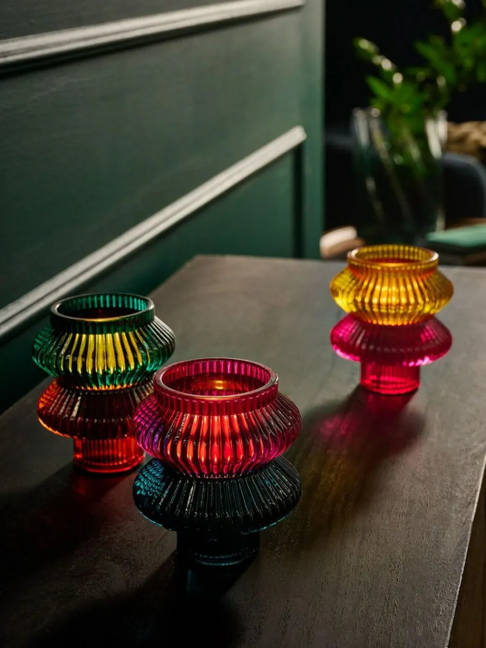 Best Next Set of 3 Multicolour Glass Tea Light and Taper Candle Holders