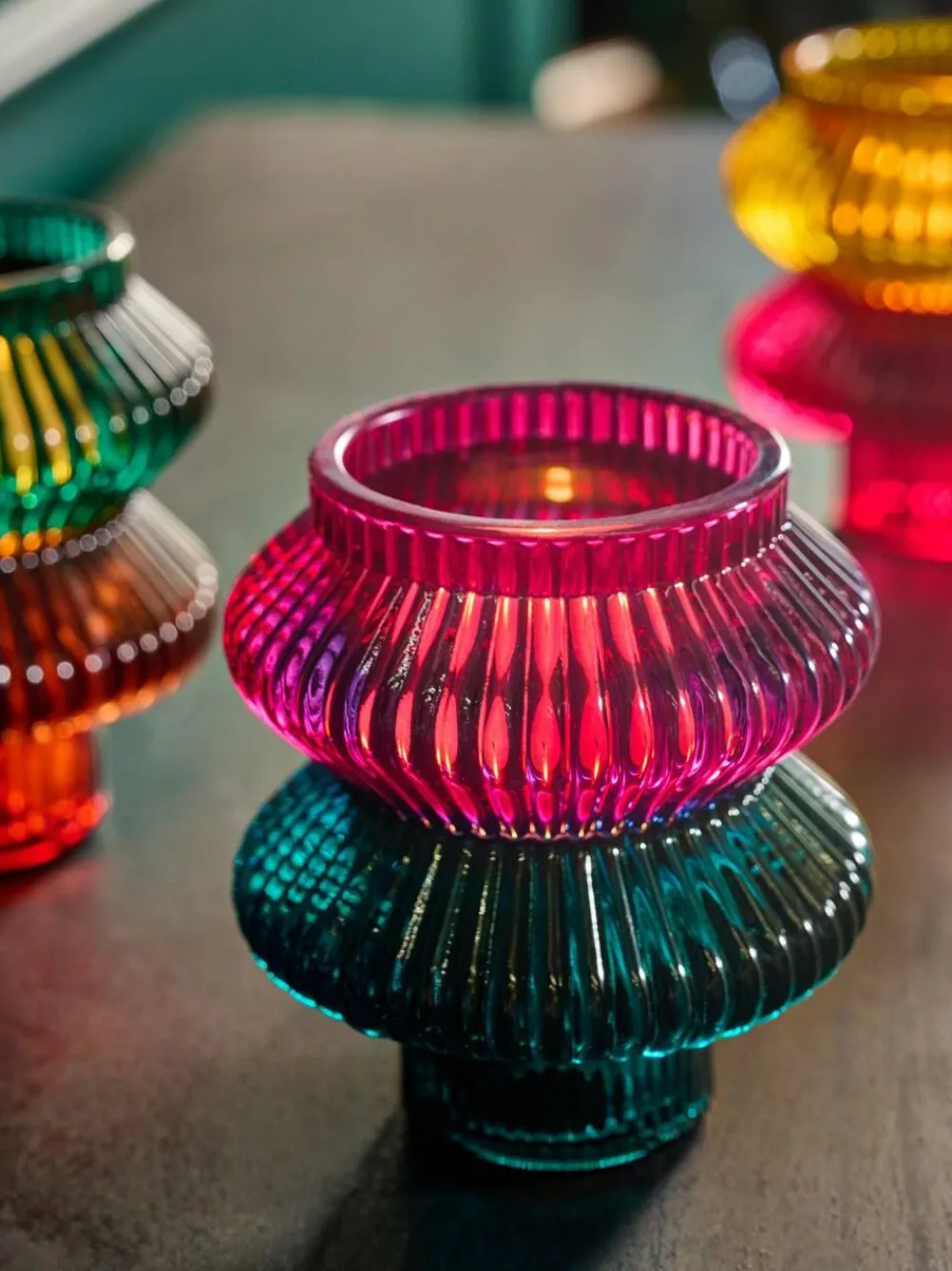 Best Next Set of 3 Multicolour Glass Tea Light and Taper Candle Holders