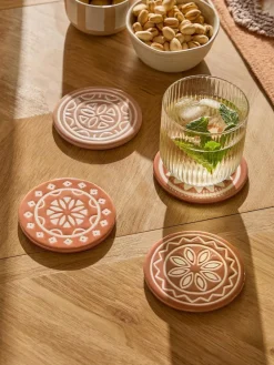 Next Set of 4 Natural Farah Geo Ceramic Coasters