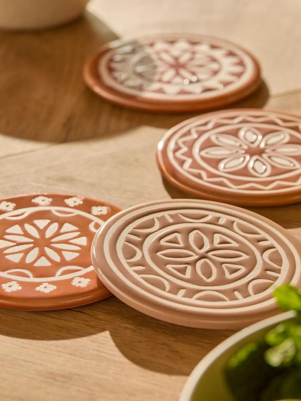 Next Set of 4 Natural Farah Geo Ceramic Coasters