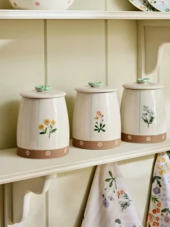 Clearance Next Set of 3 Natural Floral Ceramic Storage Jars