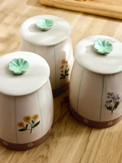 Clearance Next Set of 3 Natural Floral Ceramic Storage Jars
