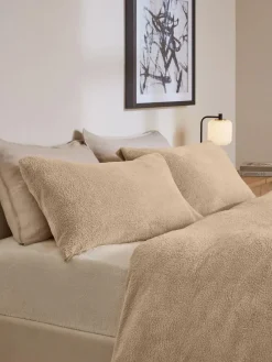 Next Set of 2 Natural Teddy Fleece Pillowcases^ Bedsheets & Pillow Cases
