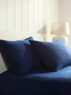 Next Set of 2 Navy Blue Teddy Fleece Pillowcases^ Bedsheets & Pillow Cases